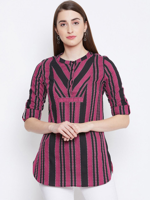 

Ruhaan Women Black & Pink Striped Tunic