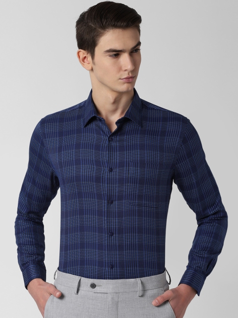 

Peter England Men Navy Blue Slim Fit Checked Formal Shirt