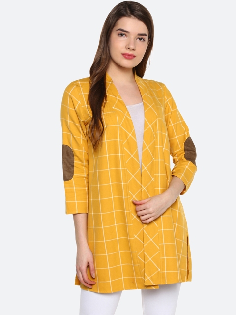 

Qurvii Plus Size Women Yellow White Checked Open Front Shrug