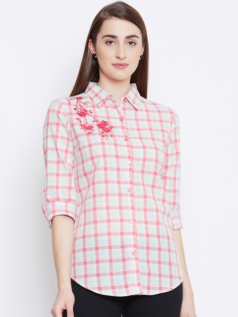 

Ruhaans Women Pink Classic Regular Fit Checked Casual Shirt