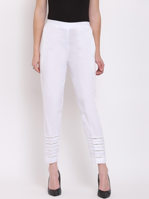 

RIVI Women White Regular Fit Solid Cigarette Trousers