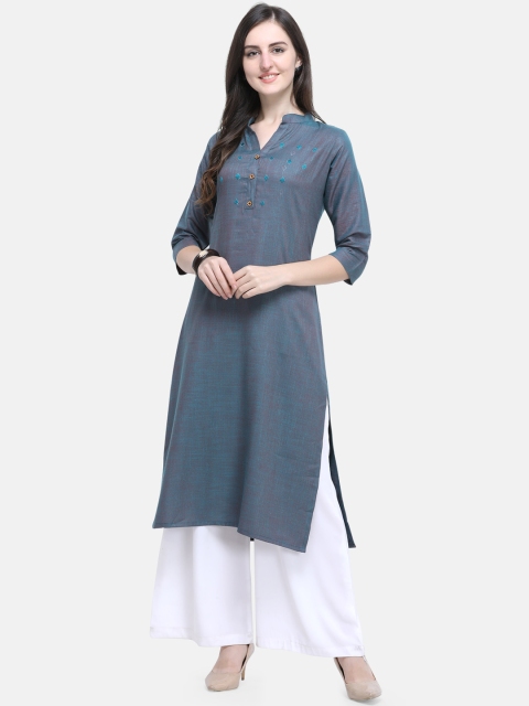 

Kvsfab Women Blue & White Self Design Kurti with Palazzos