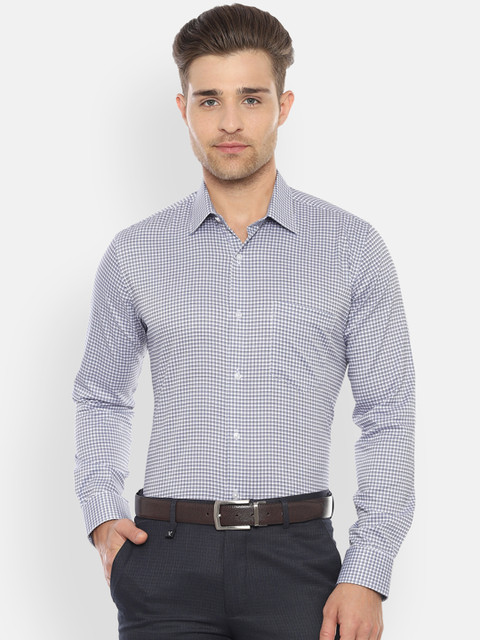 

Van Heusen Men Navy Blue & Off-White Slim Fit Checked Formal Shirt