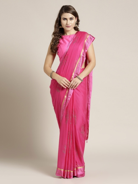 

Mitera Pink & Magenta Poly Chiffon Embellished Hand-Dyed Saree
