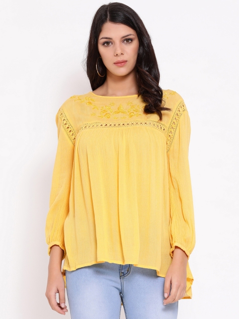 

Oxolloxo Women Yellow Self Design High-Low Top