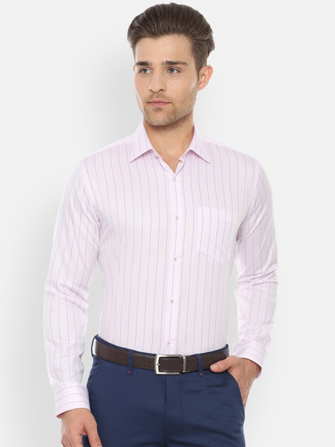 

Van Heusen Men Pink & Navy Blue Slim Fit Striped Formal Shirt