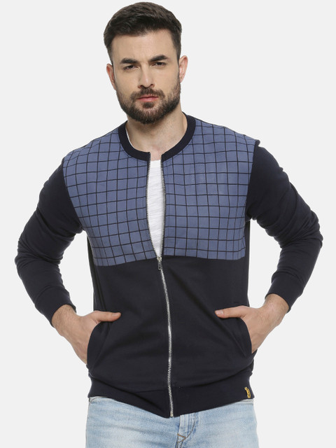 

Campus Sutra Men Blue Checked Windcheater Bomber Jacket