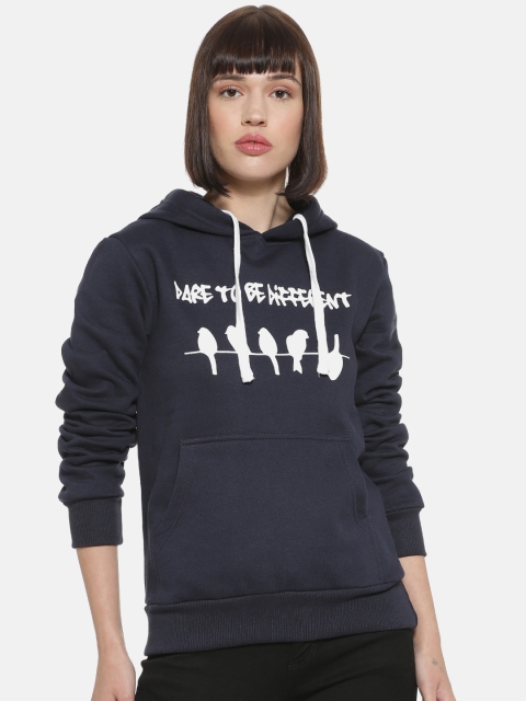 

Campus Sutra Women Navy Blue & White Printed Hooded Sweatshirt