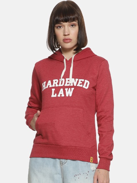 

Campus Sutra Women Red Printed Hooded Sweatshirt