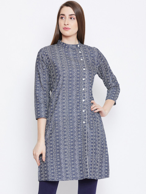 

Ruhaan Women Navy Blue & White Printed Tunic