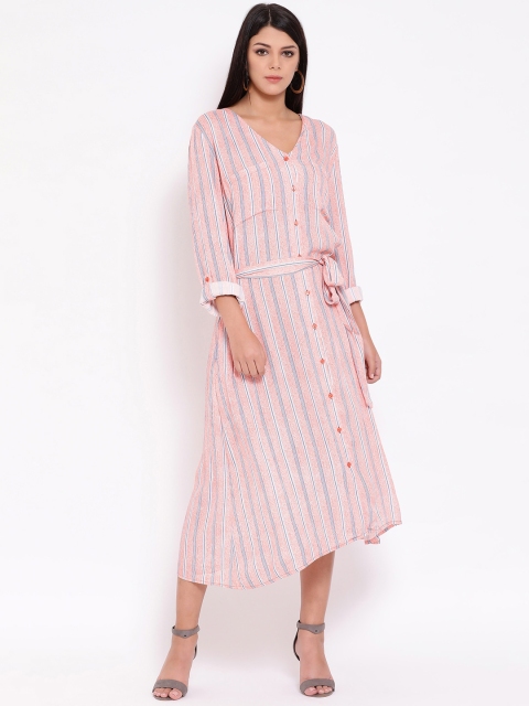 

Oxolloxo Women Orange & White Striped Shirt Dress
