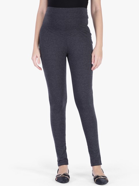 

MomToBe Women Grey Solid Lycra Maternity Ankle-Length Leggings