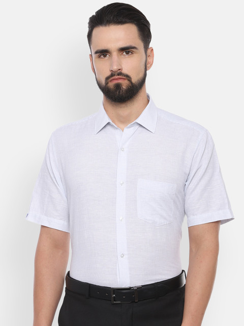 

Van Heusen Men White & Blue Regular Fit Striped Linen Formal Shirt