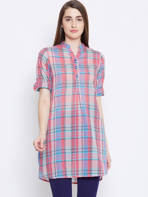 

Ruhaan Women Pink & Blue Checked Printed Tunic