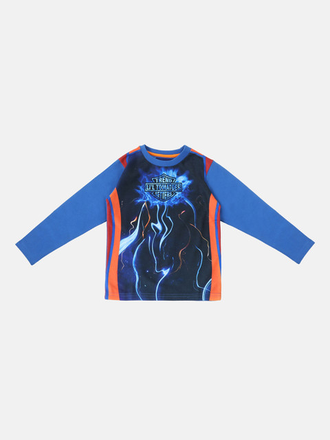 

Lil Tomatoes Boys Blue & Orange Printed Sweatshirt