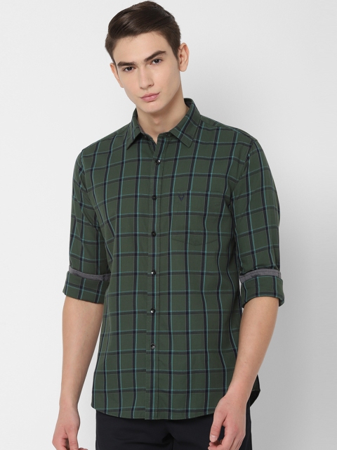 

Allen Solly Men Olive Green & Black Checked Slim Fit Casual Shirt