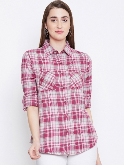 

Ruhaans Women Pink Classic Regular Fit Checked Casual Shirt