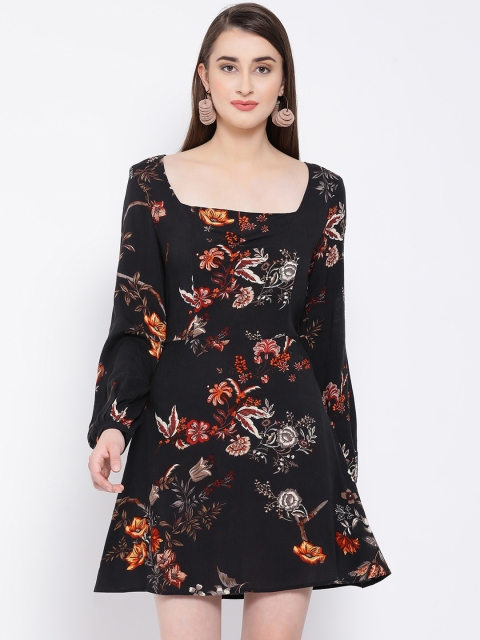 

Oxolloxo Women Black Floral Print Fit and Flare Dress