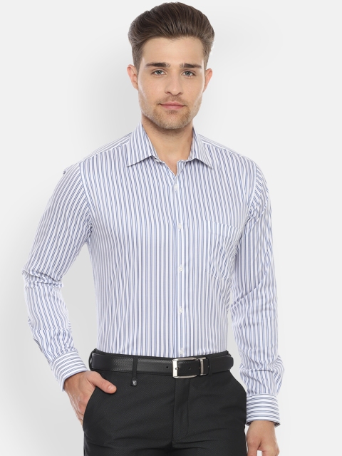 Van Heusen Men Blue & Off-White Slim Fit Striped Formal Shirt