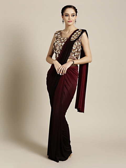 

Mitera Maroon Embellished Poly Georgette Saree