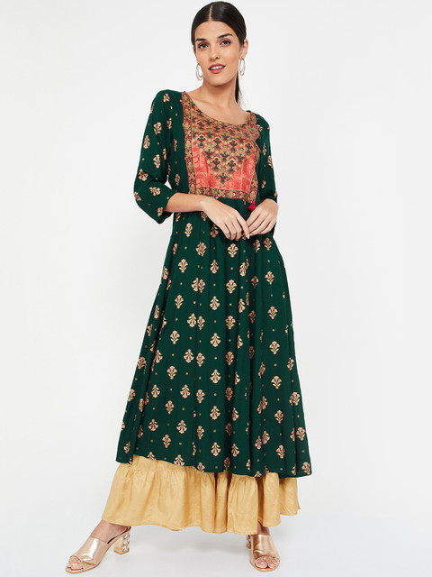 

Melange by Lifestyle Women Green Printed A-Line Kurta