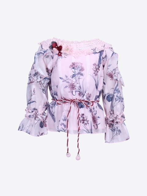

CUTECUMBER Girls Pink & Grey Floral Printed Top