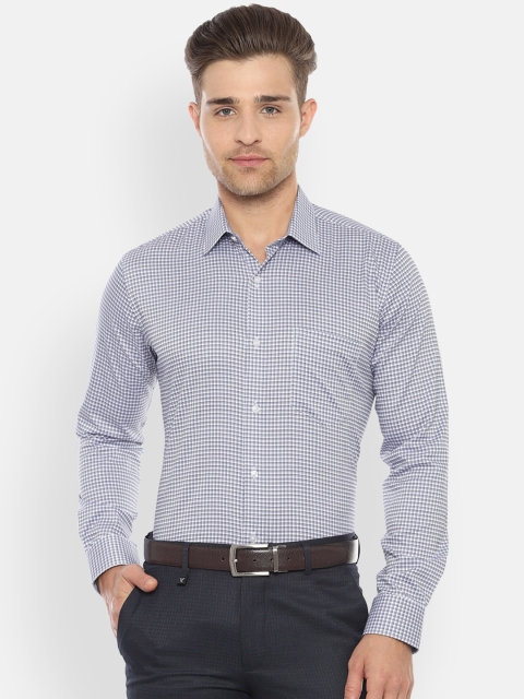 

Van Heusen Men Navy Blue & Off-White Slim Fit Checked Formal Shirt