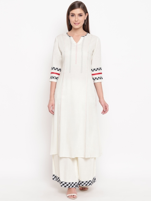 

Shakumbhari Women White Yoke Design Kurta with Palazzos