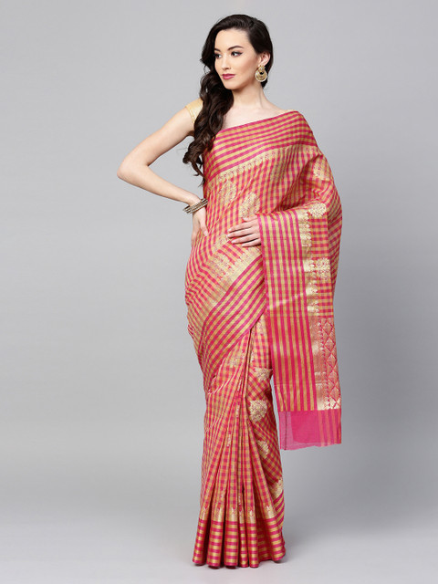 

Mitera Pink Art Silk Woven Design Chanderi Silk Saree