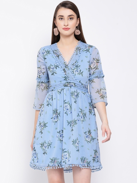 

Oxolloxo Women Floral Printed Blue Empire Dress