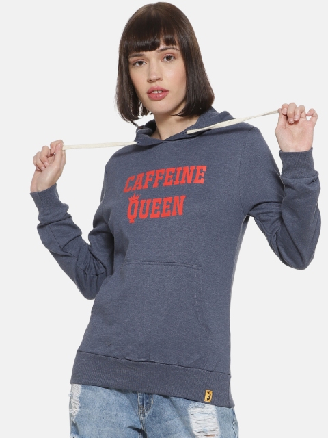 

Campus Sutra Women Blue Printed Hooded Sweatshirt
