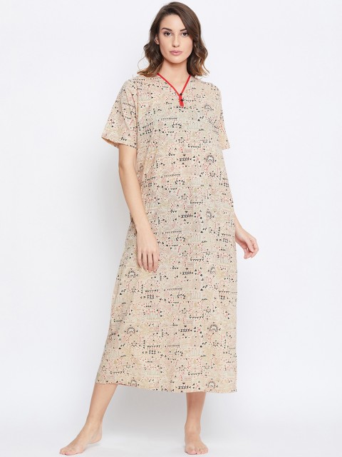 

The Kaftan Company Beige & Black Printed Nightdress