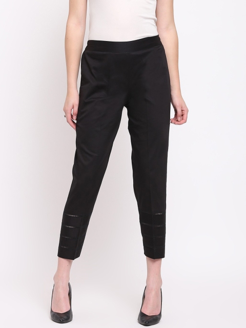 

RIVI Women Black Regular Fit Solid Cigarette Trousers