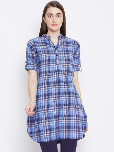 

Ruhaan Women Blue & White Checked Tunic