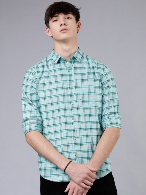 

HIGHLANDER Men Blue & Green Slim Fit Checked Casual Shirt