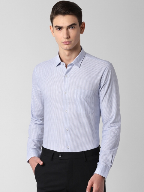Peter England Men Blue Slim Fit Self Design Formal Shirt