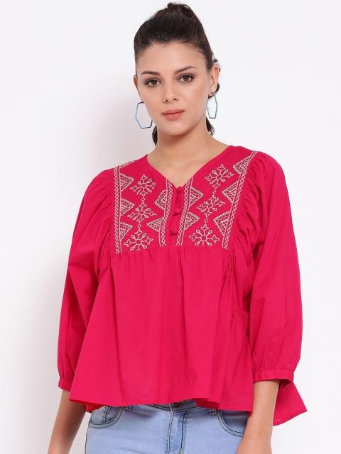 

Oxolloxo Women Fuchsia Pink Embroidered High-Low Top