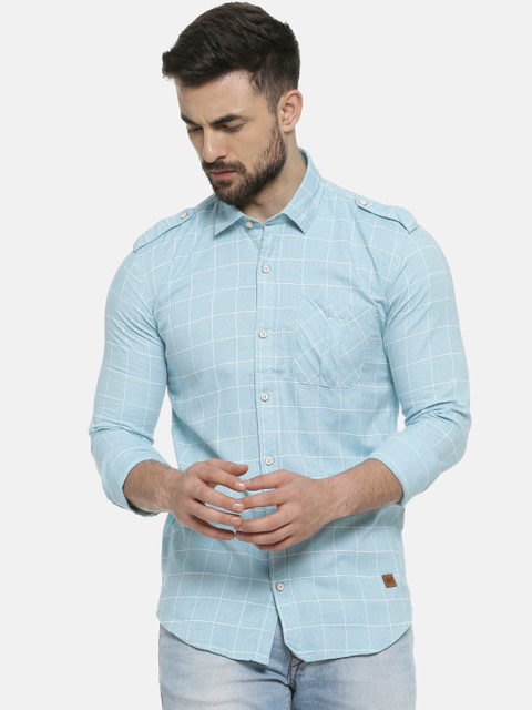 

Campus Sutra Men Blue & White Regular Fit Checked Casual Shirt