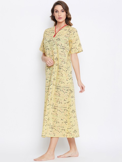 

The Kaftan Company Yellow & Black Printed Nightdress