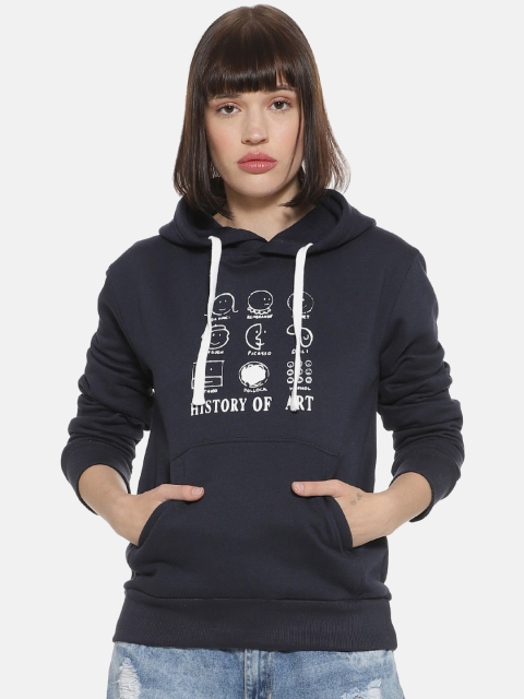 

Campus Sutra Women Navy Blue Printed Hooded Sweatshirt