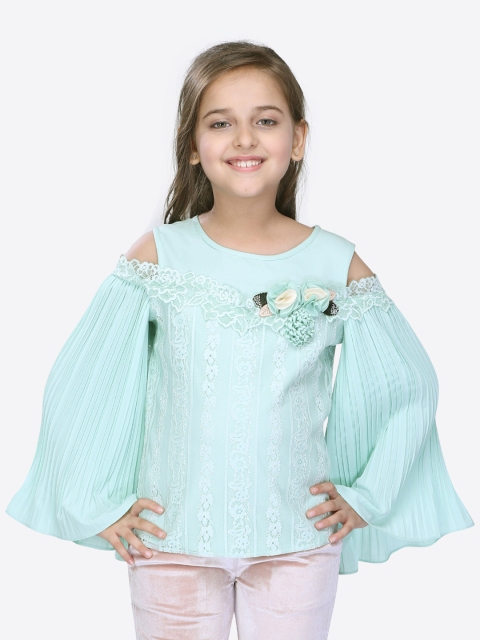 

CUTECUMBER Girls Sea Green Self Design Top
