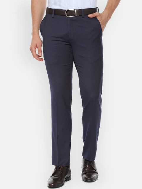 

Van Heusen Men Navy Blue Slim Fit Solid Formal Trousers