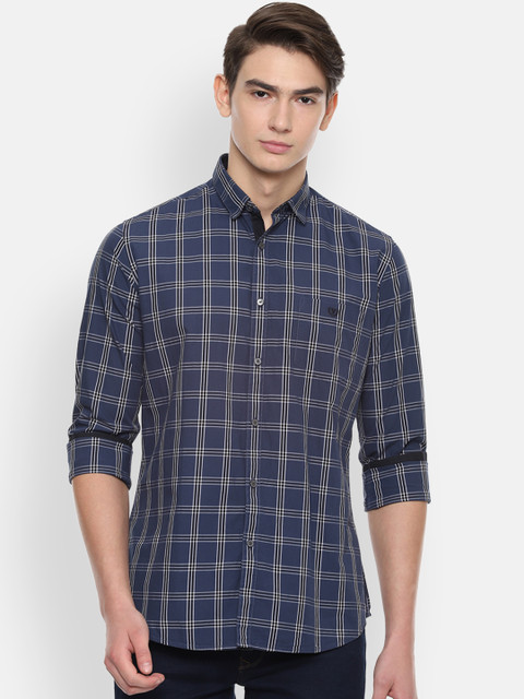 

Van Heusen Sport Men Navy Blue & White Slim Fit Checked Casual Shirt