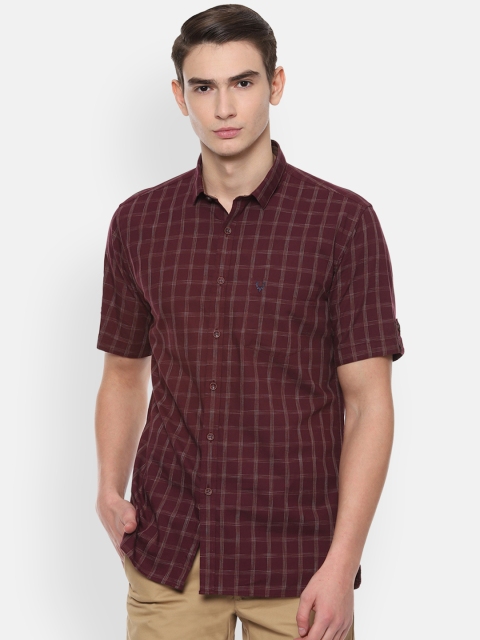 

Allen Solly Men Maroon & Beige Slim Fit Checked Casual Shirt