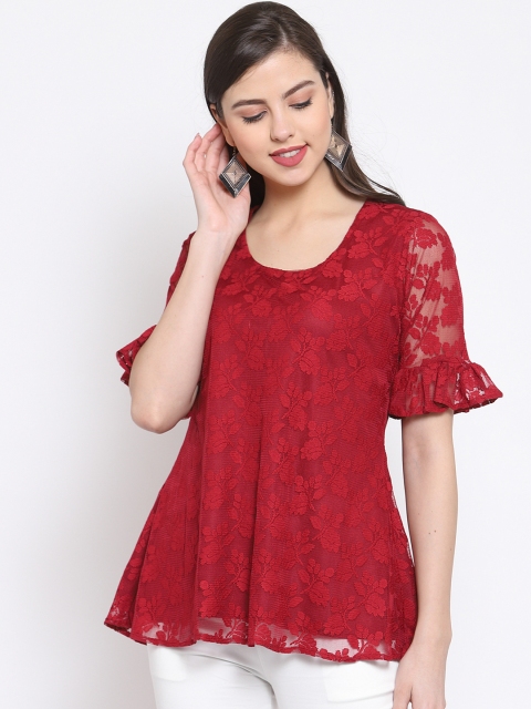 

Just Wow Women Maroon Self Design A-Line Top