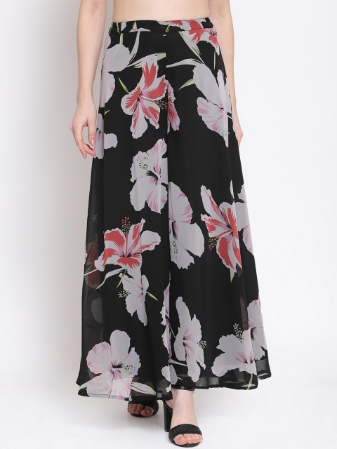 

Just Wow Women Black & White Printed Flared Palazzos