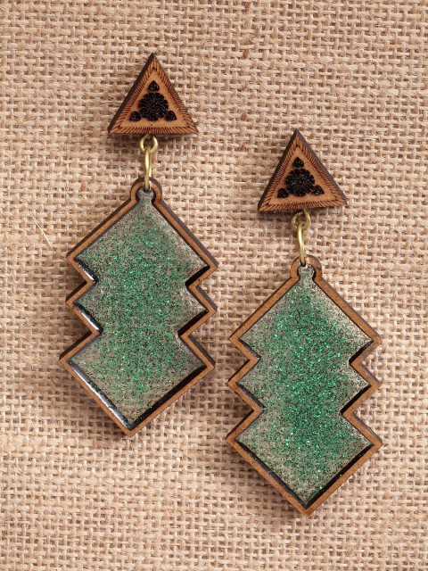 

PANASH Brown & Green Handcrafted Geometric Drop Earrings