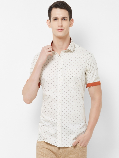 

EVOQ Men Cream-Coloured & Brown Regular Fit Printed Casual Shirt