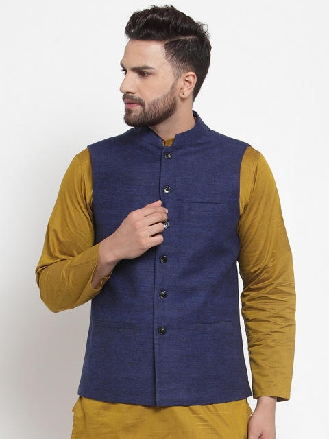 

Neudis Men Blue Solid Pure Woolen Nehru Jacket