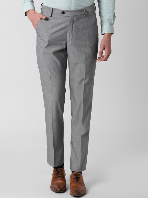 

Peter England Men Grey Self Design Slim Fit Formal Trousers